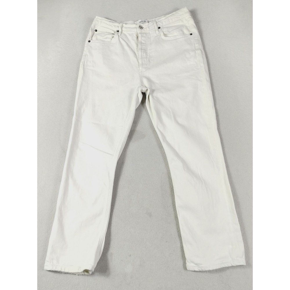 AGOLDE Riley Jeans Womens 30 White High Rise Straight Button Fly Distressed